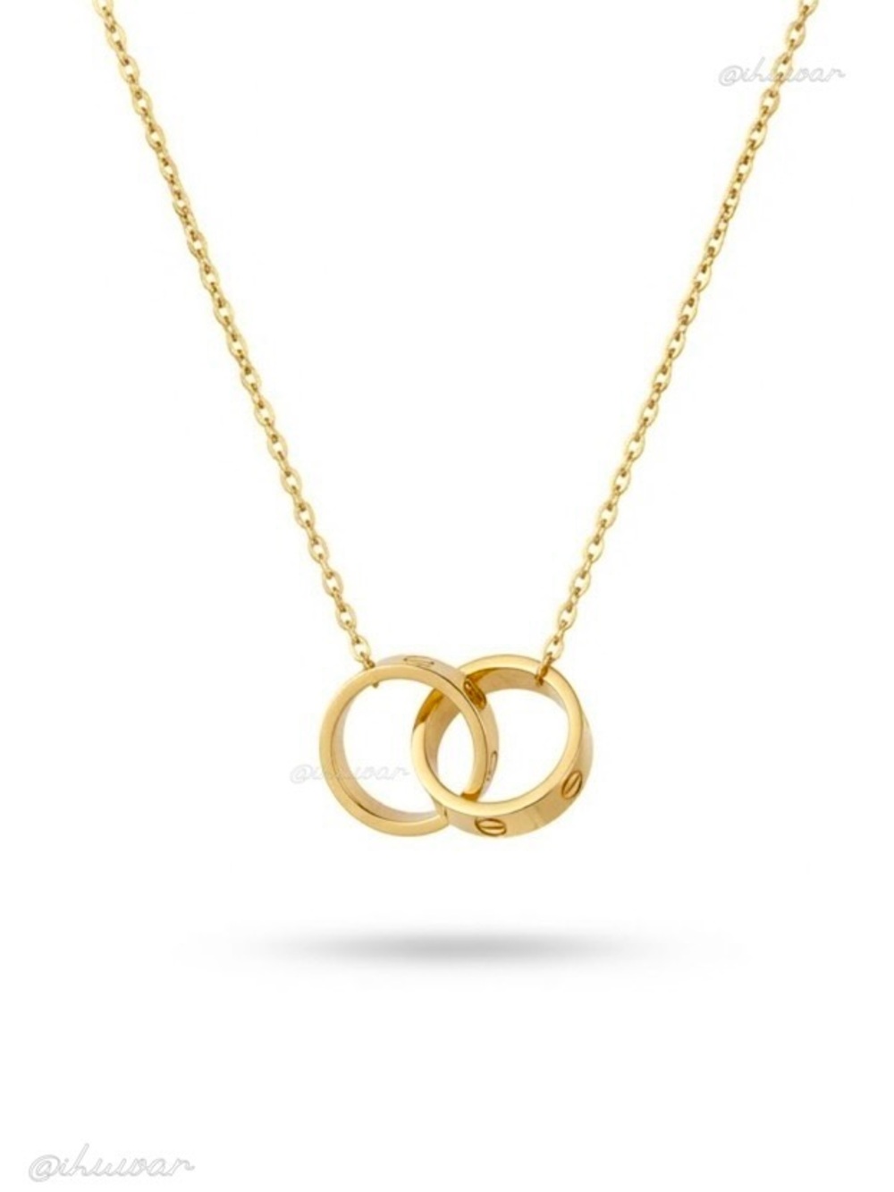 18K Gold Plated Interlocking Double Ring Necklace Screw Motif Necklace